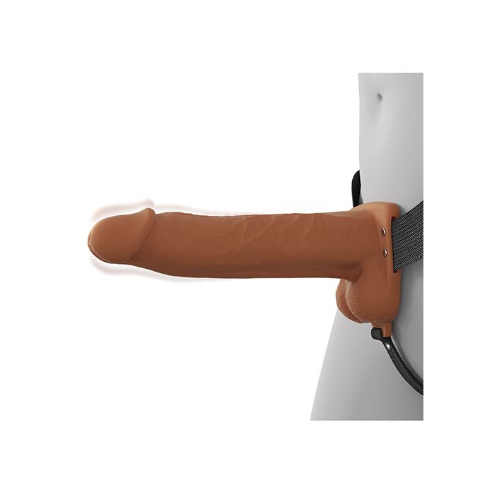 8 Inch Vibrating Hollow Strap On Harness Dildo In Tan Shade