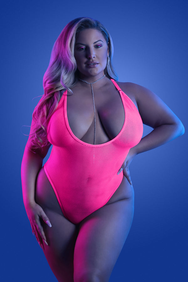 Glow Electric Haze Criss Cross Back Teddy Lingerie - Queen Size