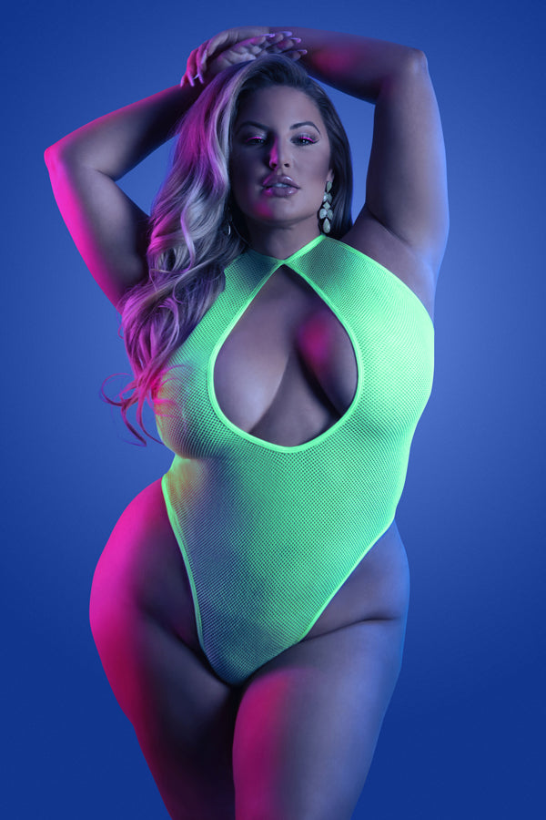 Glow Nocturnal Keyhole Halter Tie Teddy - Queen Size