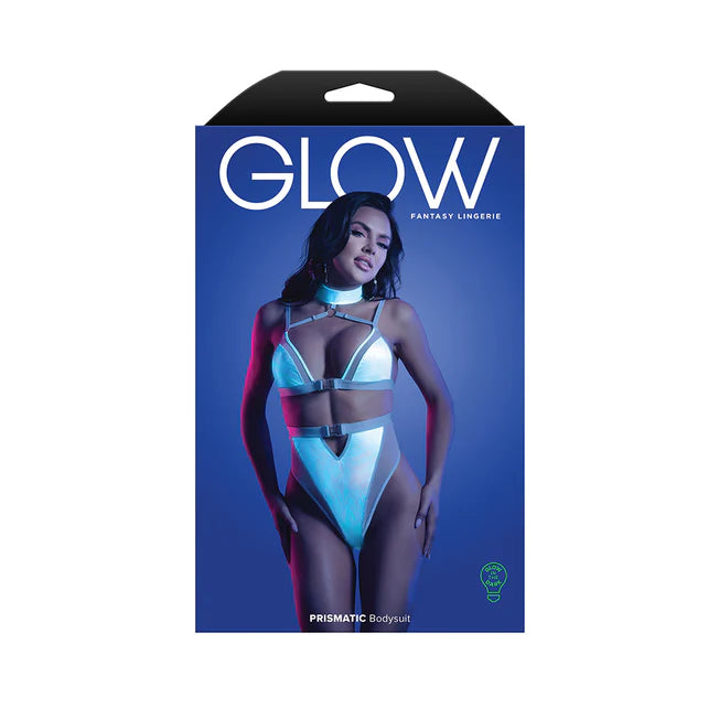 Glow Prismatic Iridescent Glow In The Dark Cut-Out Harness Bodysuit