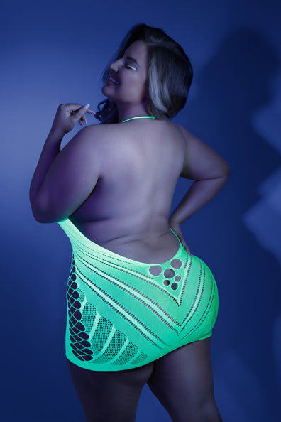 Glow Shock Value Net Halter Dress - Queen Size