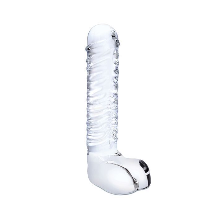 Realistic Ribbed Glass G-Spot Dildo with Balls 8 inch