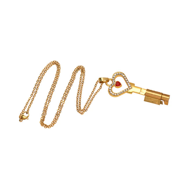 Gold key-shaped pendant with chain Chastity Key Necklace