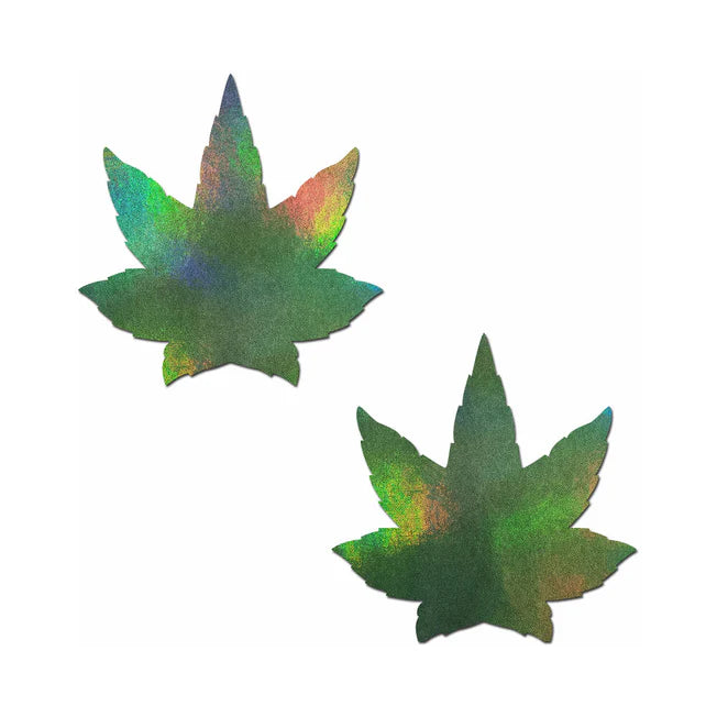 Green Holographic Pot Leaf Pasties