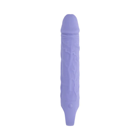 large purple fantasy penis shaped vibrator with a loop hole on the bottom.