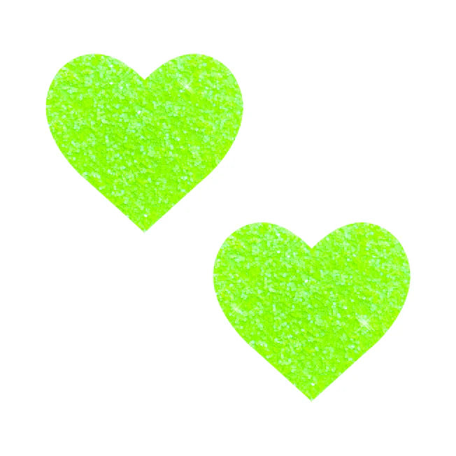 Super Sparkle Lemon Lime UV Reactive Heart Pasties