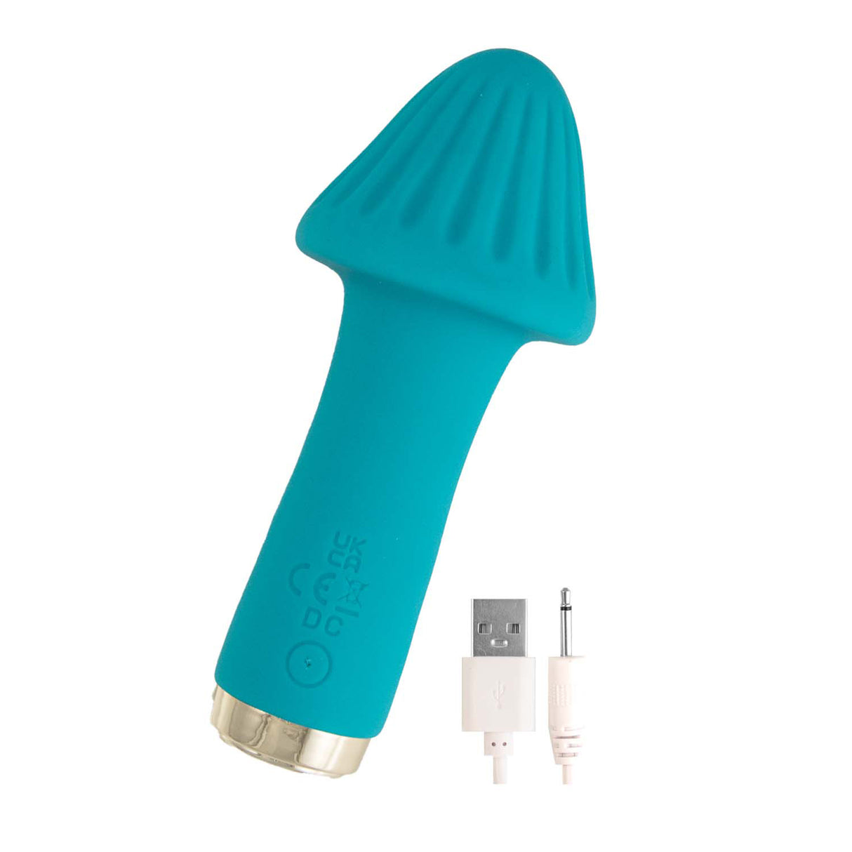 teal vibrator that looks like a mushroom