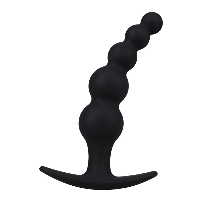 large black beaded silicone anal plug with a t base