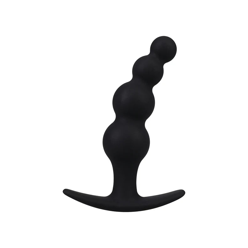 black beaded silicone anal plug with a t base