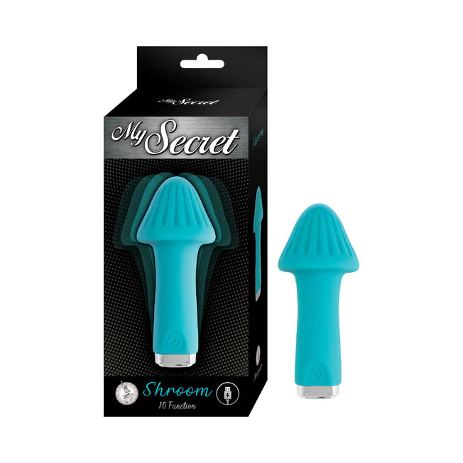my secret shroom vibrator in teal with the box