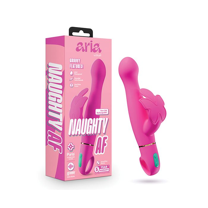 Aria Naughty AF 2.0 Pink Rechargeable Rabbit Bunny Dual Stimulator Vibrator by Blush