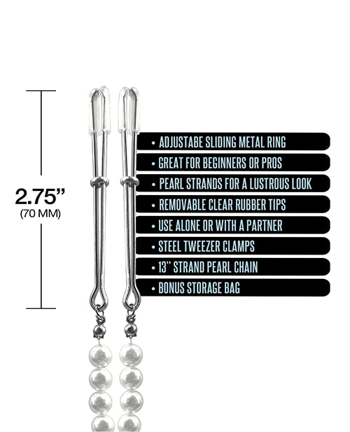 Nixie Pearl Drop Beaded Tweezer Nipple Clamps - Silver