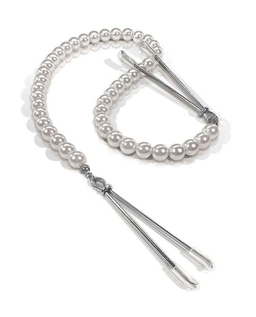 Nixie Pearl Drop Beaded Tweezer Nipple Clamps - Silver