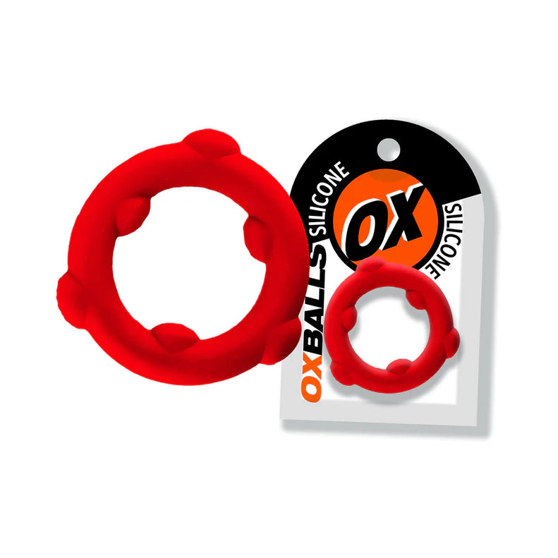 oxballs super stretchy red silicone cockring called oxballs spinner