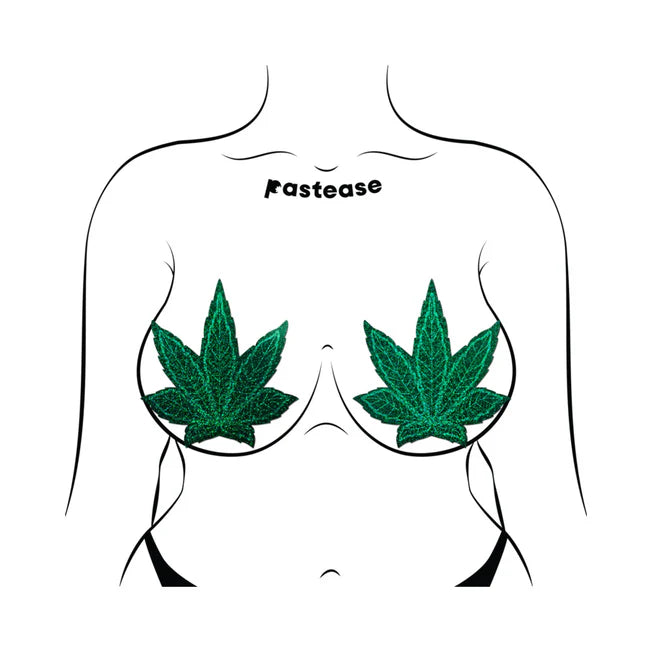 Pastease Glitter Green Pot Leaf Full Breast Covers