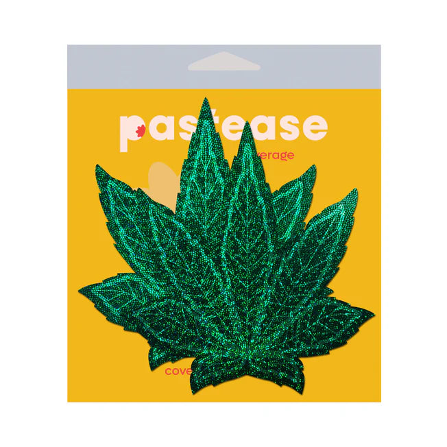 Pastease Glitter Green Pot Leaf Full Breast Covers