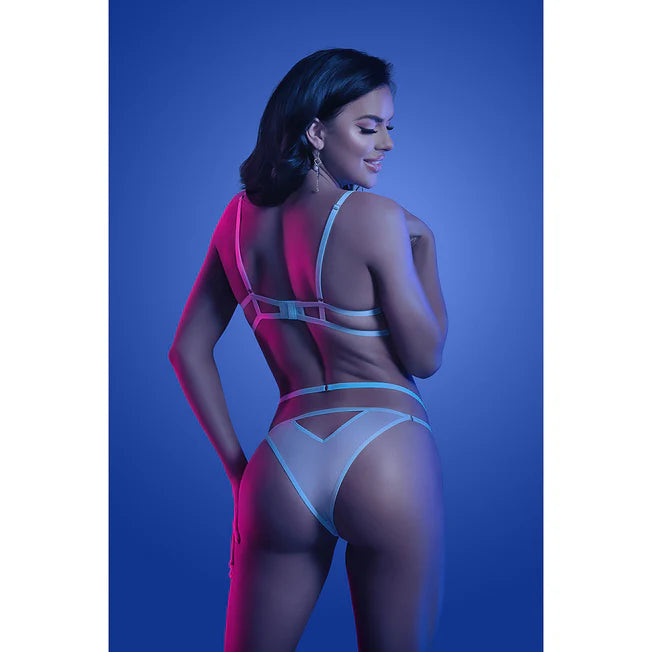 Prismatic Iridescent Glow In The Dark Cut-Out Cup Bra & Cage Panty-