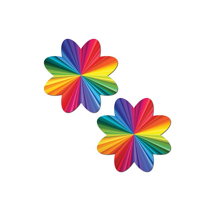 Pair of rainbow-colored flower-shaped pasties