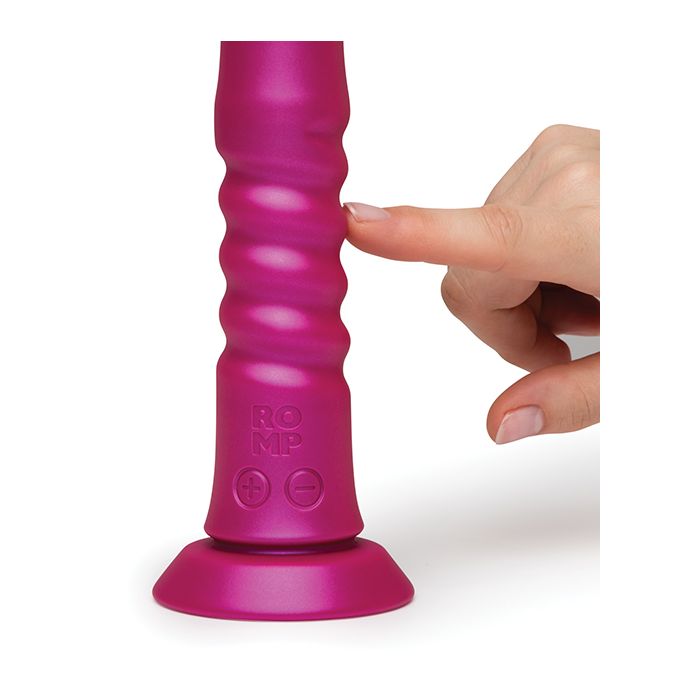 romp jiggle pink thrusting silicone usb rechargeable vibrator with a suction cup