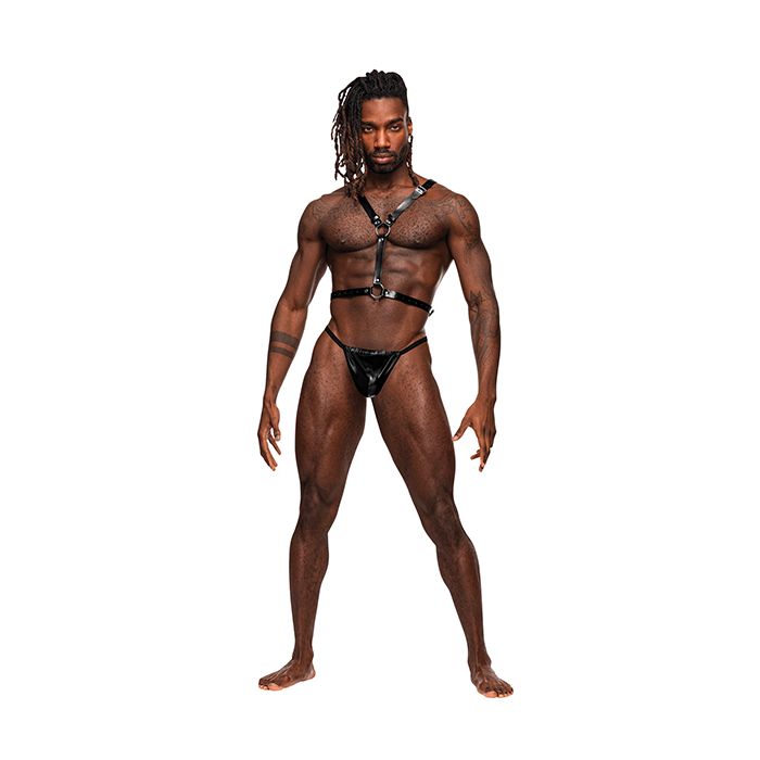 Sagittarius Black Leather Chest & Winged Back Harness