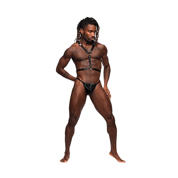 Sagittarius Black Leather Chest & Winged Back Harness