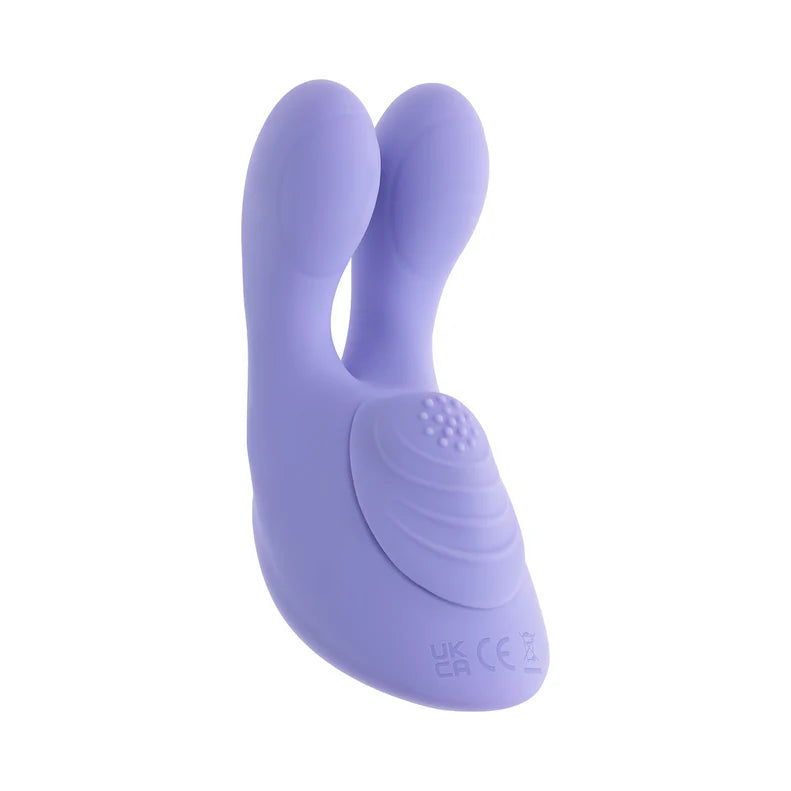 Purple silicone rabbit-shaped massager with vibrating fingers
