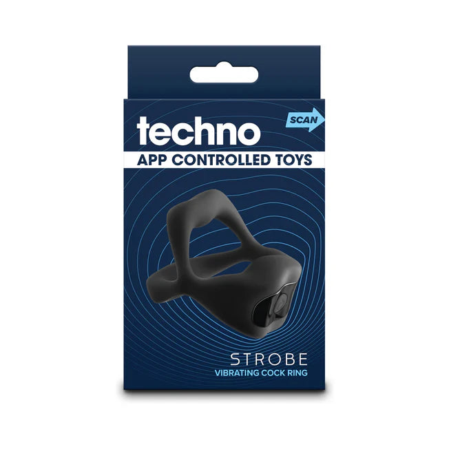 Techno Strobe App-controlled Vibrating Black SIlicone Cock Ring