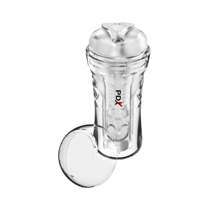 pdx clear frosted pussy stroker in hard clear case