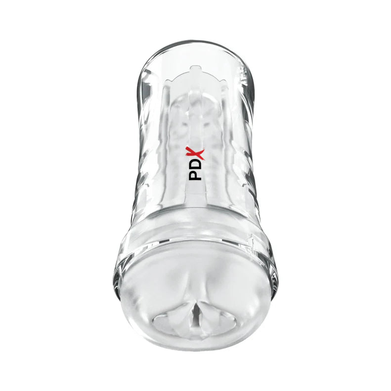 pdx clear frosted pussy stroker in hard clear case