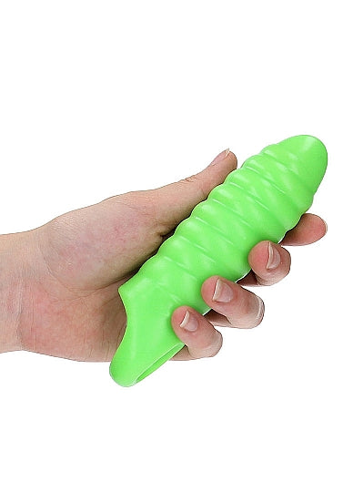 Ouch! Glow in the Dark Swirl Thick Stretchy Penis Sleeve 6.3in Neon Green