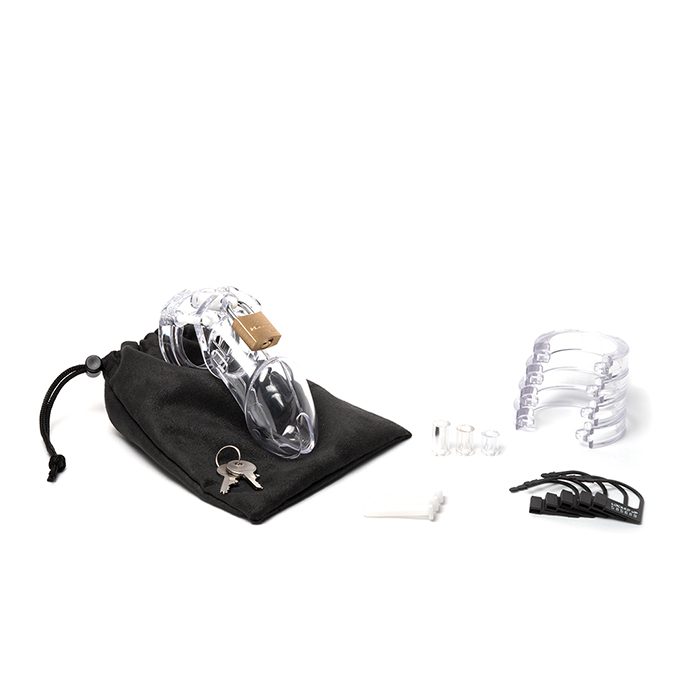 CB-6000 Male Chastity Cock Cage Kit - Black - Clear