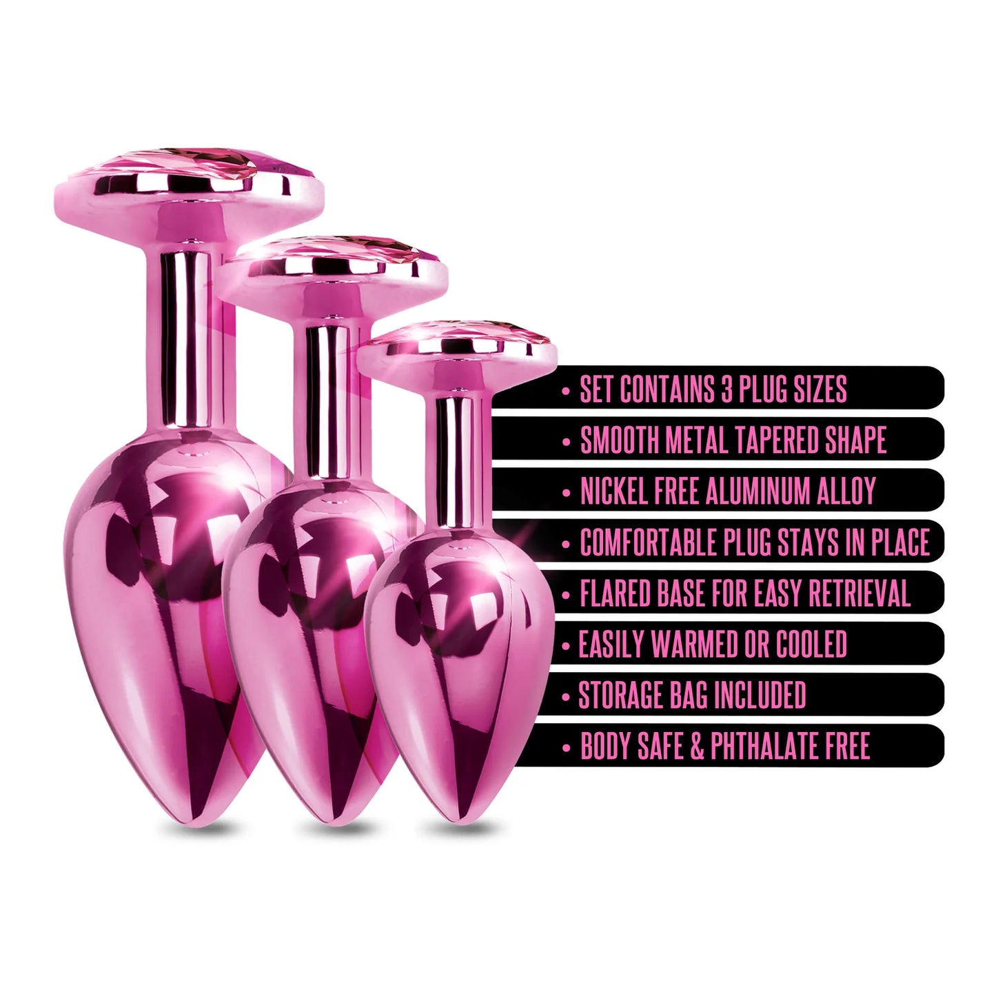 Nixie Metal Jeweled Butt Plug Trainer Set 3-Piece Metallic
