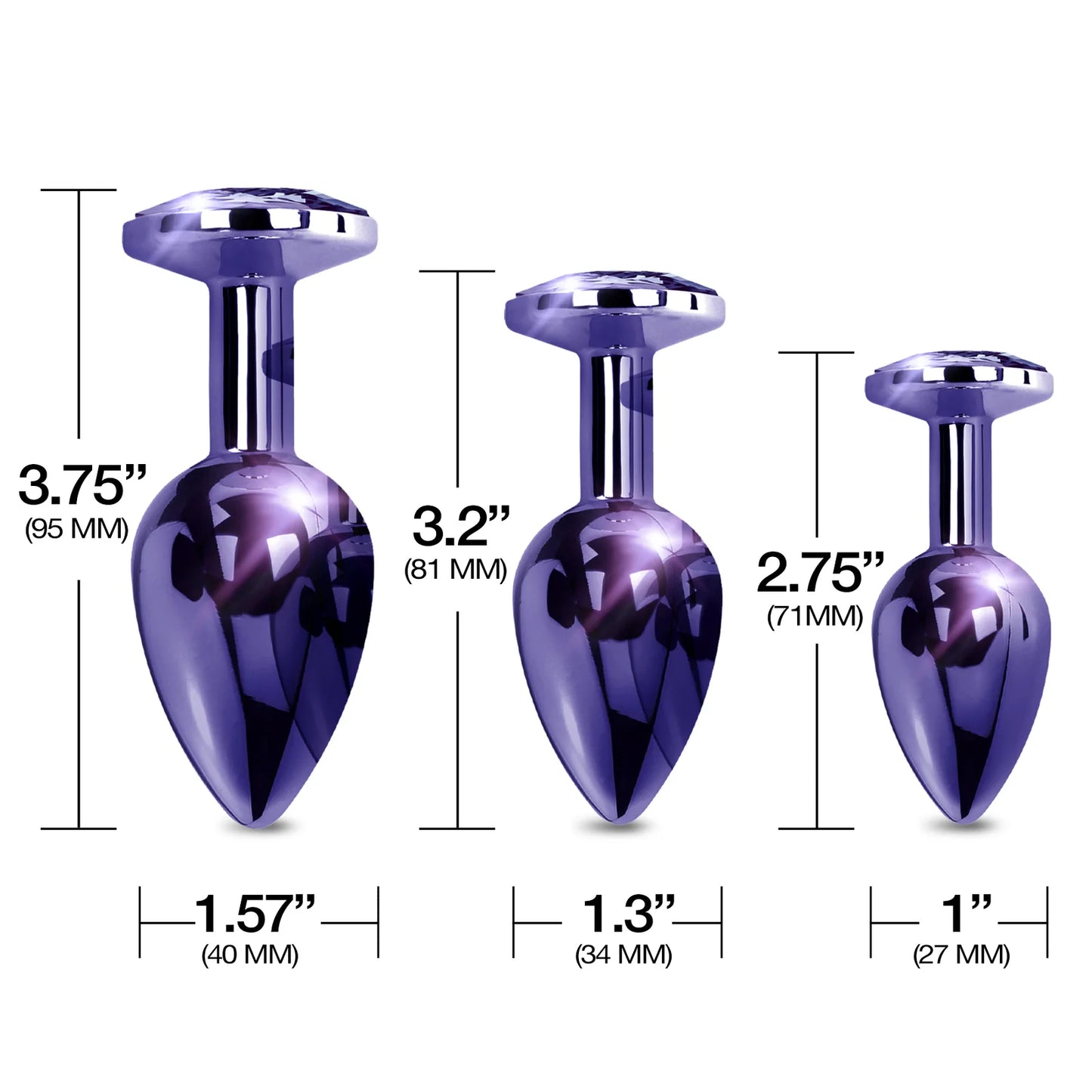 Nixie Metal Jeweled Butt Plug Trainer Set 3-Piece Metallic