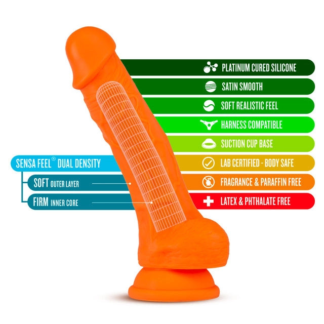 Neo Elite - 7.5 inch Silicone Dual Density Cock with Balls - Orange/Pink