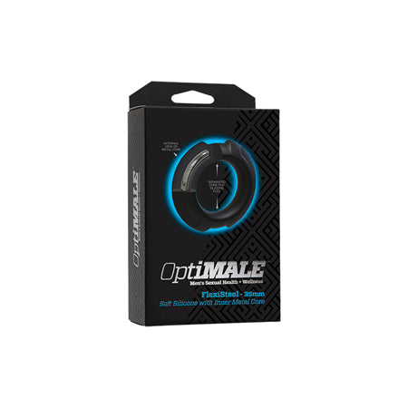 OptiMALE FlexiSteel Silicone Metal Core CockRing 2 sizes- Blue - Black