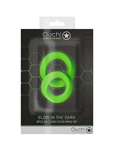Ouch! Glow in the Dark 2-Piece Silicone Cockring Set Neon Green