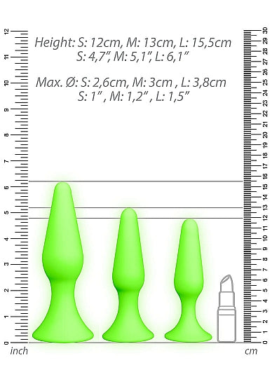 Ouch! Glow in the Dark 3-Piece Silicone Anal Plug Set