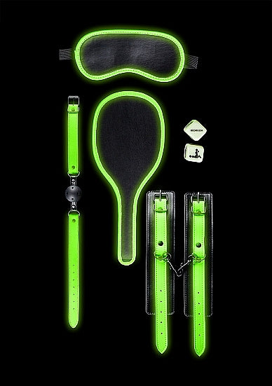 Ouch! Glow in the Dark 7-Piece Bondage Kit Neon Green