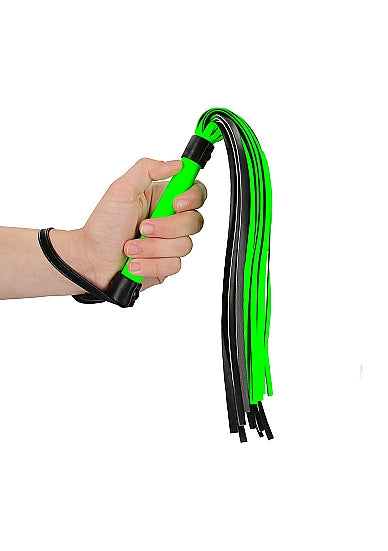 Ouch! Glow in the Dark Bonded Leather Flogger Neon Green