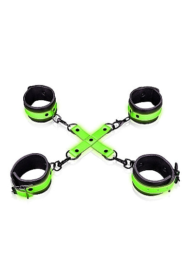 Ouch! Glow in the Dark Hand & Ankle Cuffs With Hogtie Set Neon Green
