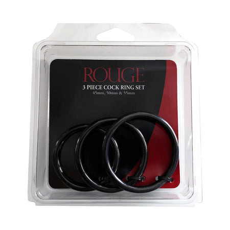 Rouge Stainless Steel 3 Piece Black Cock Ring Set