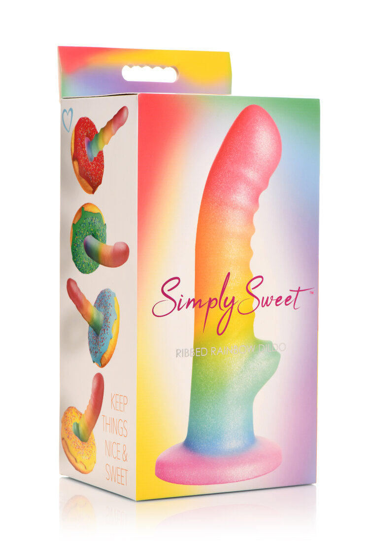 Simply Sweet Ribbed 6.5 in. Silicone Dildo Rainbow