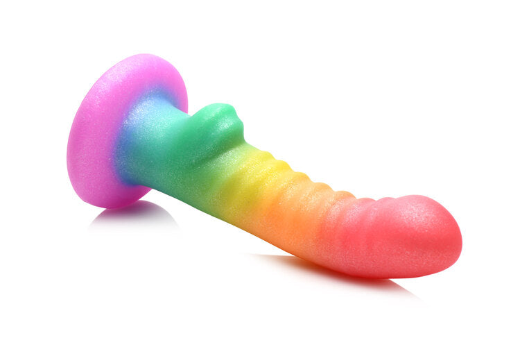 Simply Sweet Ribbed 6.5 in. Silicone Dildo Rainbow