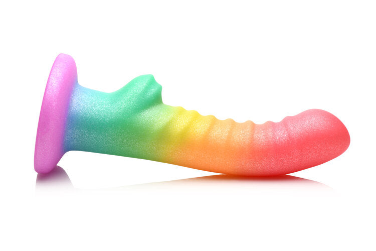 Simply Sweet Ribbed 6.5 in. Silicone Dildo Rainbow