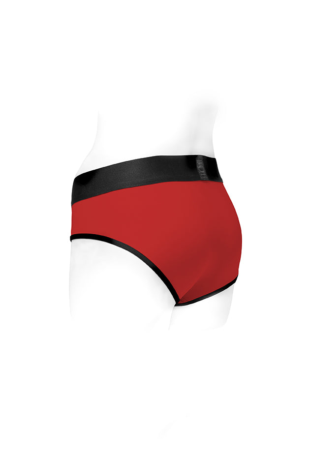 SpareParts Tomboi Nylon Harness Briefs Black/Red - All Sizes