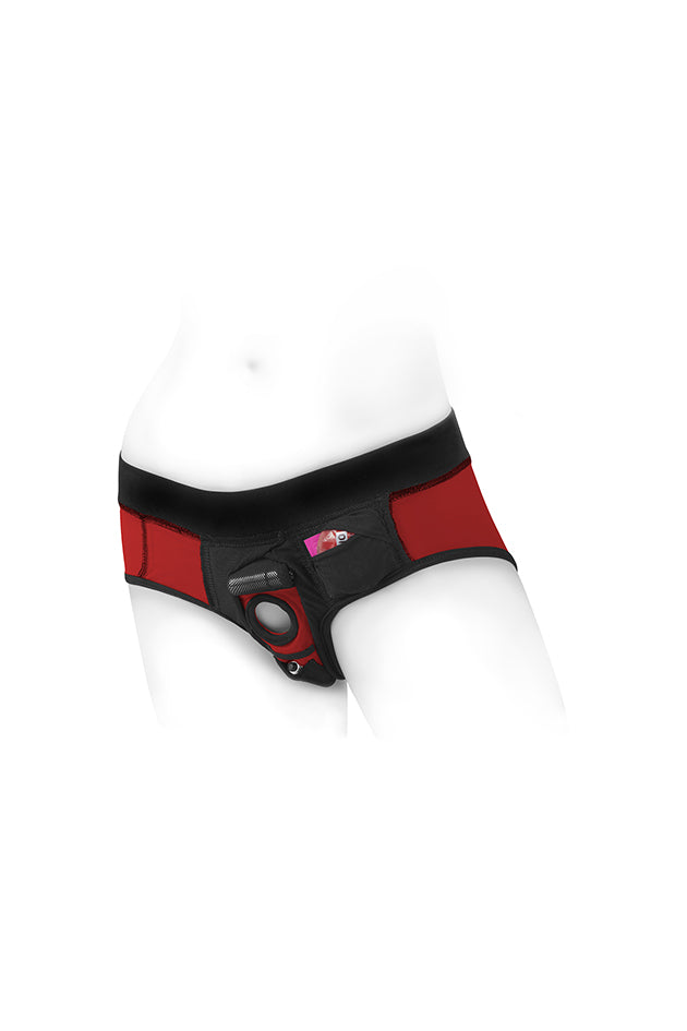 SpareParts Tomboi Nylon Harness Briefs Black/Red - All Sizes