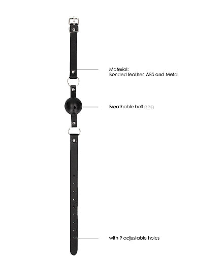 Ouch! Breathable Ball Gag With Bonded Leather Straps Black