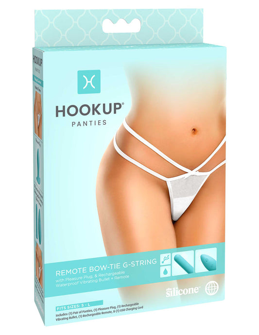Hookup Panties Remote  Bowtie G-String White Fits Size S-