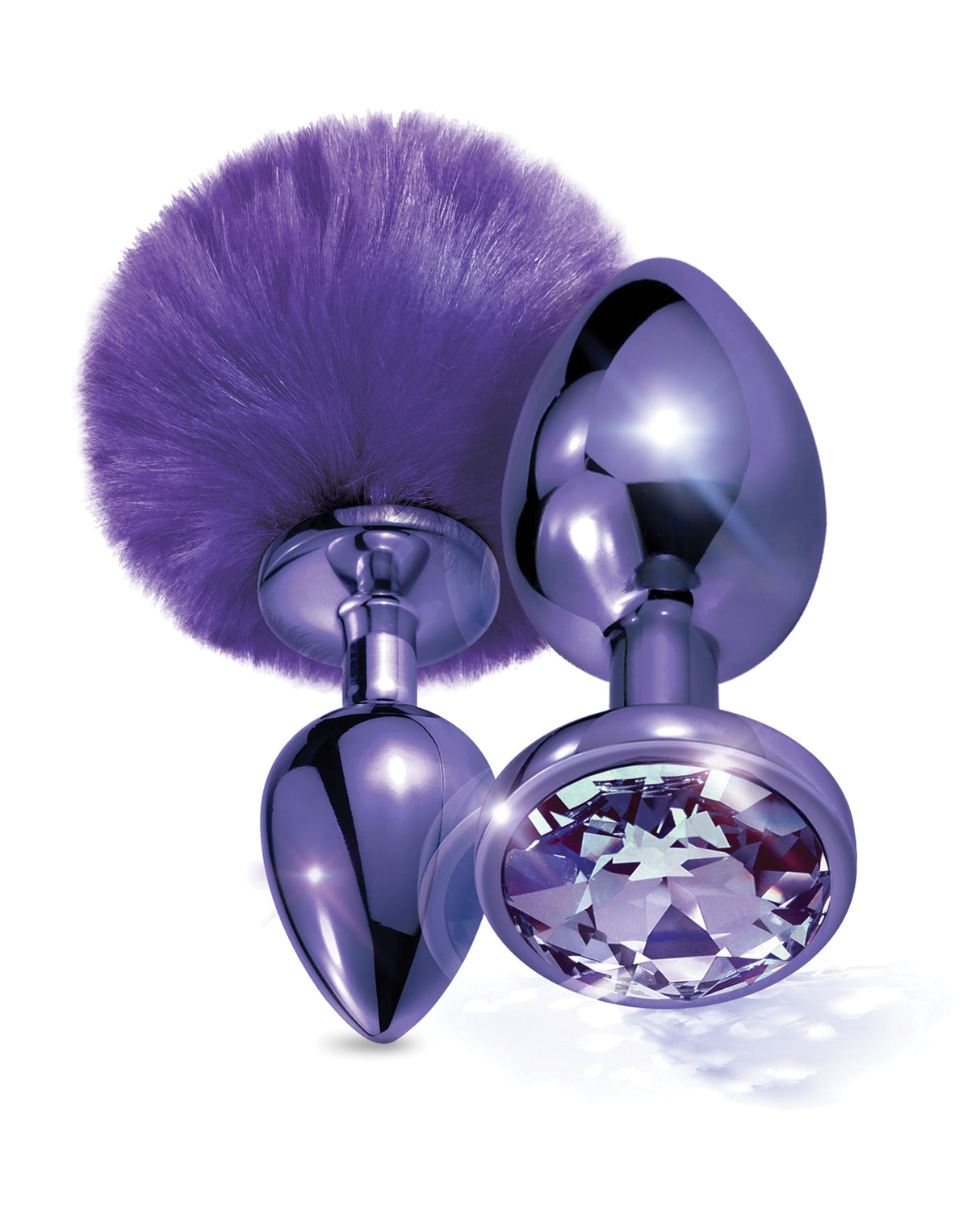 NIXIE Metal Butt Plug Set Pom Pom and Jewel-Inlaid Metallic Purple