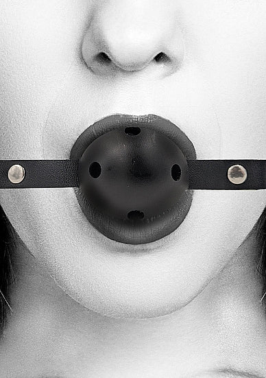 Ouch! Breathable Ball Gag With Bonded Leather Straps Black